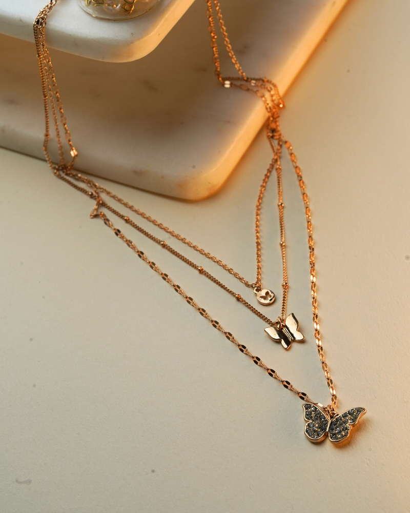 Fly Butterflies Necklace - Gold