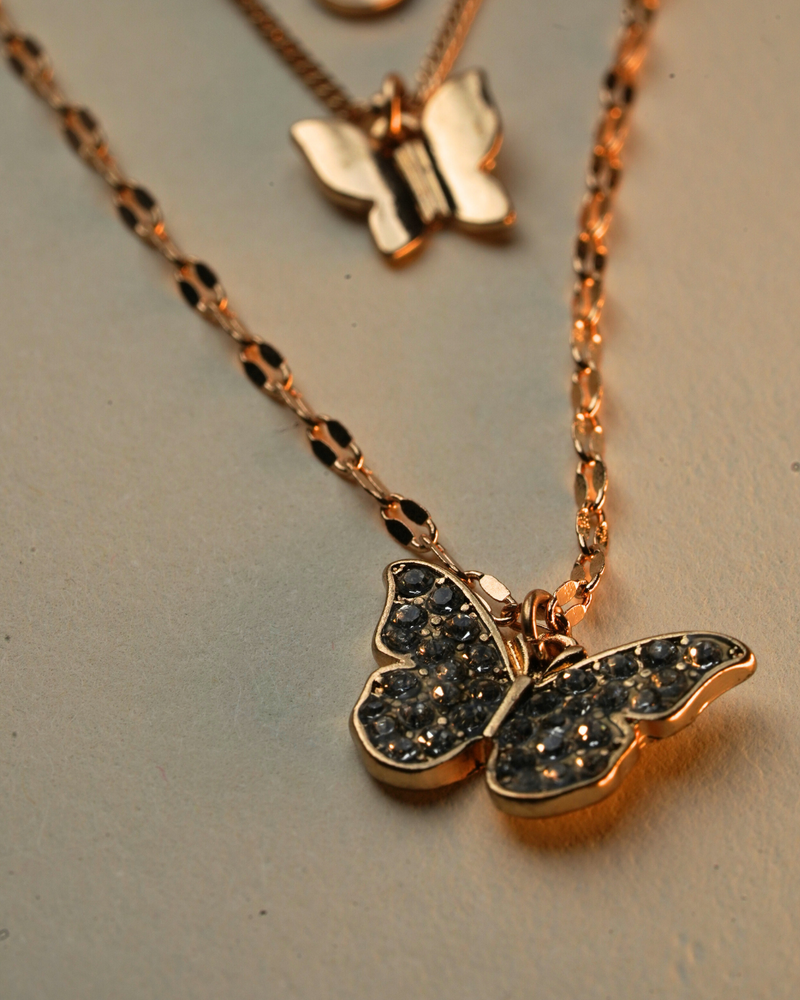 Fly Butterflies Necklace - Gold