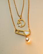 Pearl Hearts Necklace & Earrings Combo - Gold/White