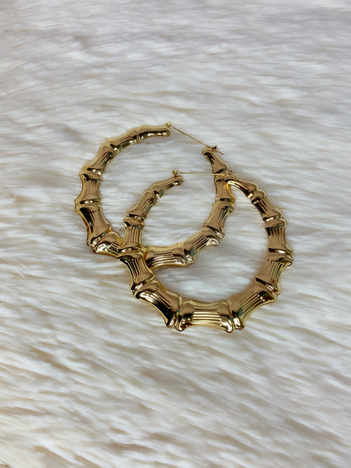 Bamboo Hoop Earrings - Gold